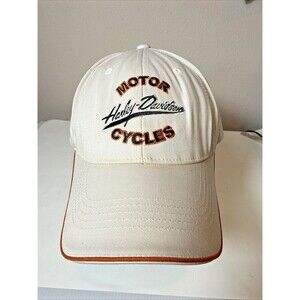 Harley Davidson Ball Cap Large White Orange Trim Embroidered Front/Back